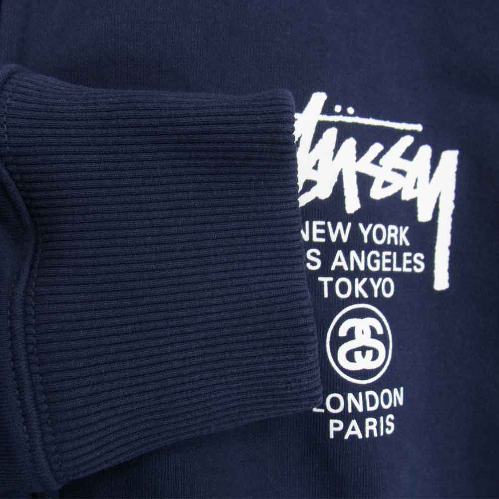 STUSSY ステューシー バックプリント ジップ パーカー ネイビー系 L【美品】【中古】