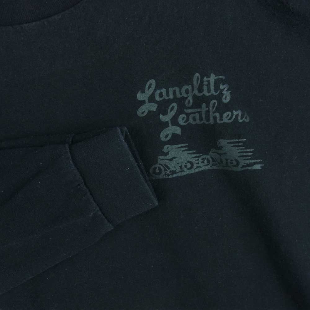 LANGLITZ LEATHERS ラングリッツレザーズ PRINT L/S TEE プリント 長袖 Tシャツ カットソー ブラック系 L【中古】