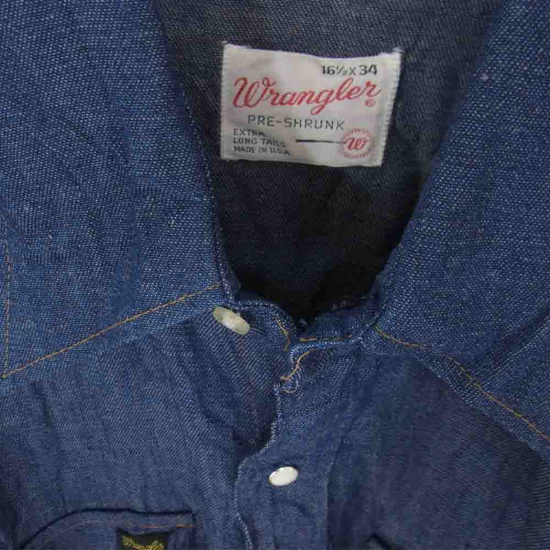 Wrangler ラングラー ビンテージ USA製 70s Denim Western Shirts デニム ウエスタン シャツ ブルー系 16  1/2 34【中古】