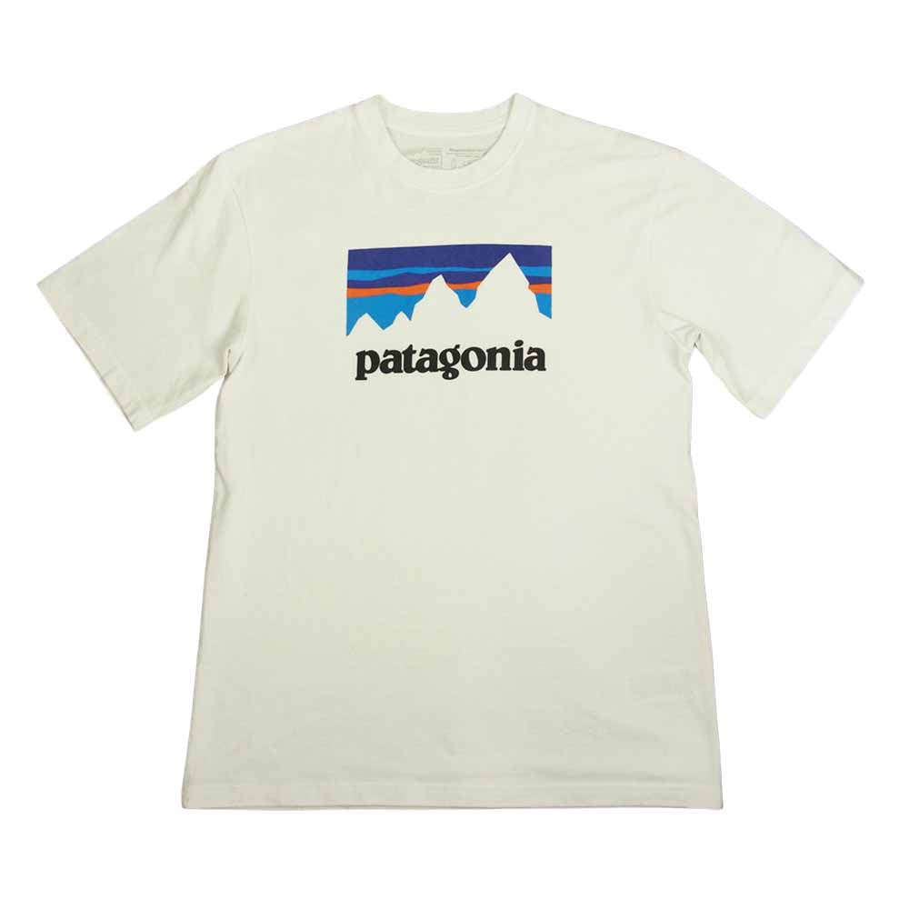 patagonia パタゴニア ロゴ プリント クルーネック レギュラーフィット 半袖 Tシャツ ブルー系 XS【中古】