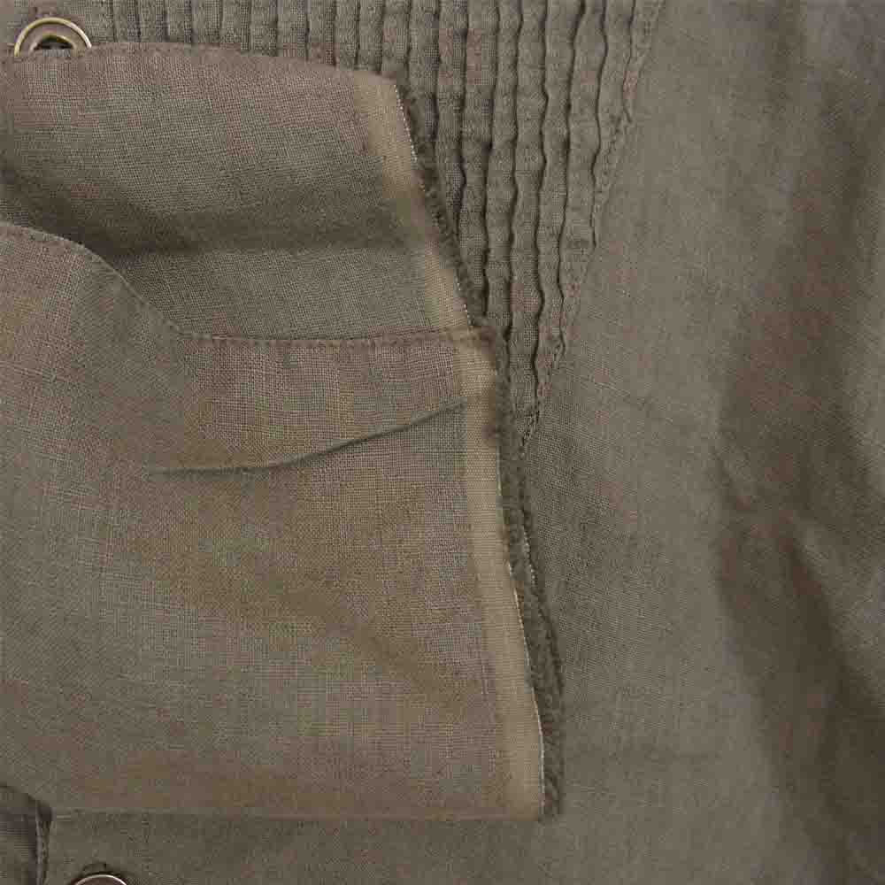 グレッグローレン ARMY LINEN STUDIO SHIRT アーミー リネン ピンタック バンドカラー シャツ グレー系 3【中古】