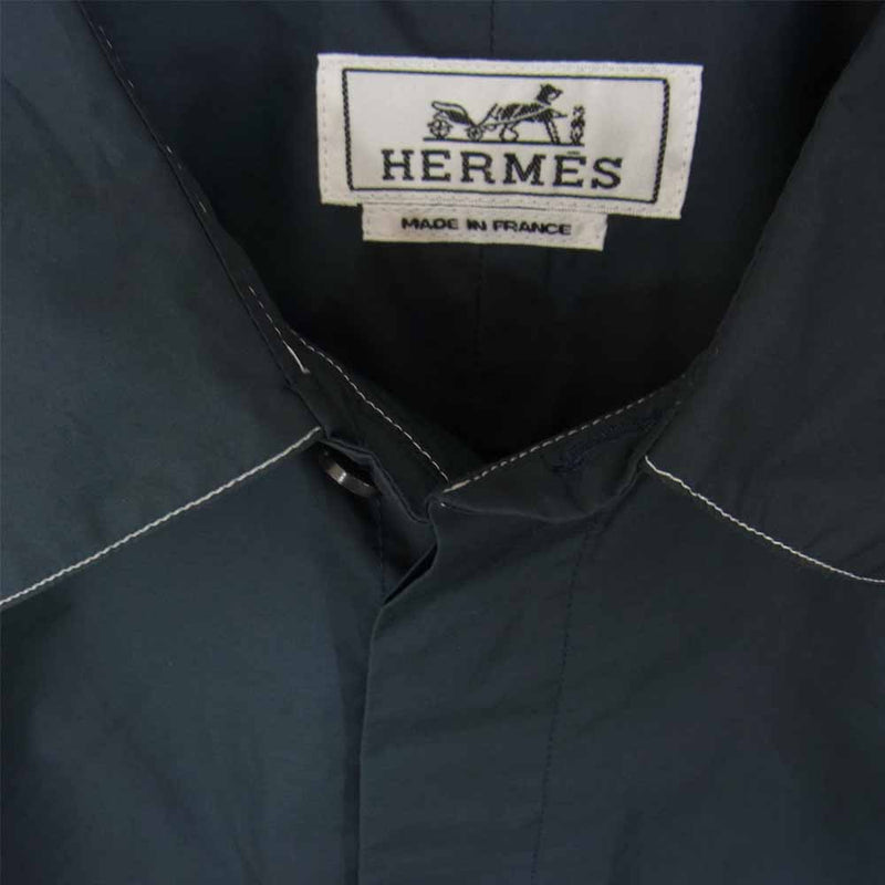 HERMES エルメス 4ポケット ステッチ オーバーサイズ シャツ ネイビー系 41/16【中古】