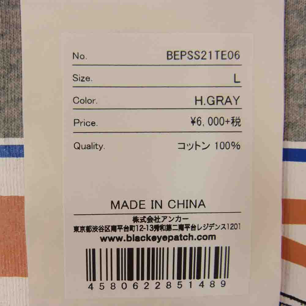 ブラックアイパッチ BEPSS21E06 LABEL CAUTION TEE ラベルに注意 Tシャツ グレー系 L【新古品】【未使用】【中古】