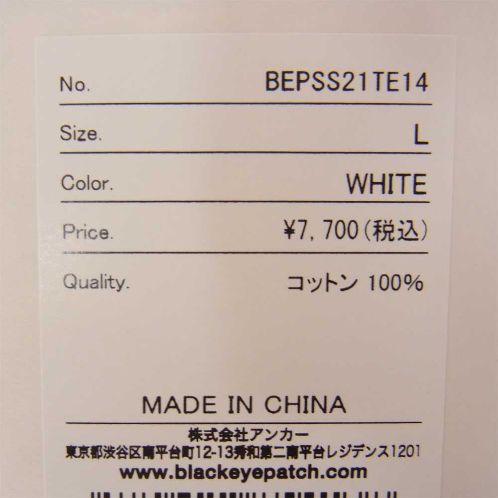 ブラックアイパッチ BEPSS21TE14 HANDLE WITH CARE TEE 取扱注意 Tシャツ ホワイト系 L【新古品】【未使用】【中古】