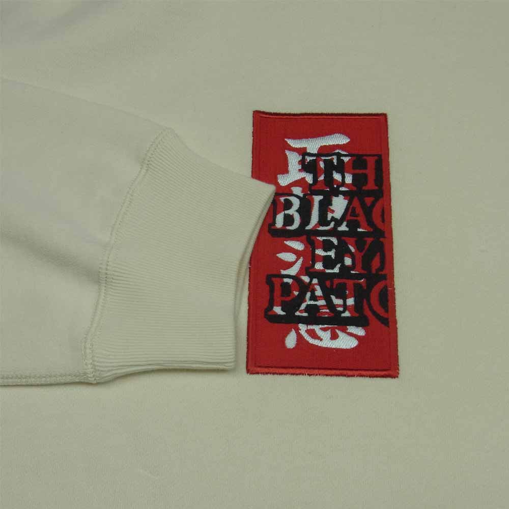 ブラックアイパッチ BEPFW21TP26 HANDLE WITH CARE LABEL HOODIE 取扱注意 フーディ パーカー オフホワイト系 L【新古品】【未使用】【中古】