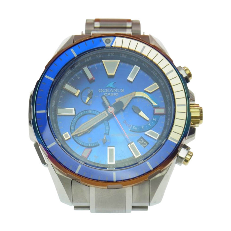 文字盤の色ブルー系CASIO　オシアナス　カシャロ　P2000　ソーラー 腕時計 稼働品
