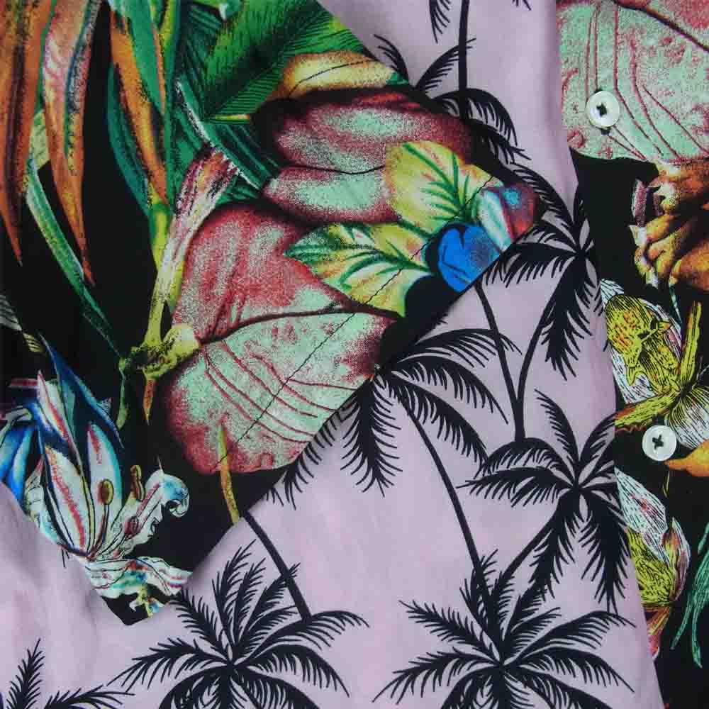 ナスングワム 692434 パッチワーク 半袖 アロハ シャツ レーヨン 中国製 ピンク系 ブラック系 M【中古】