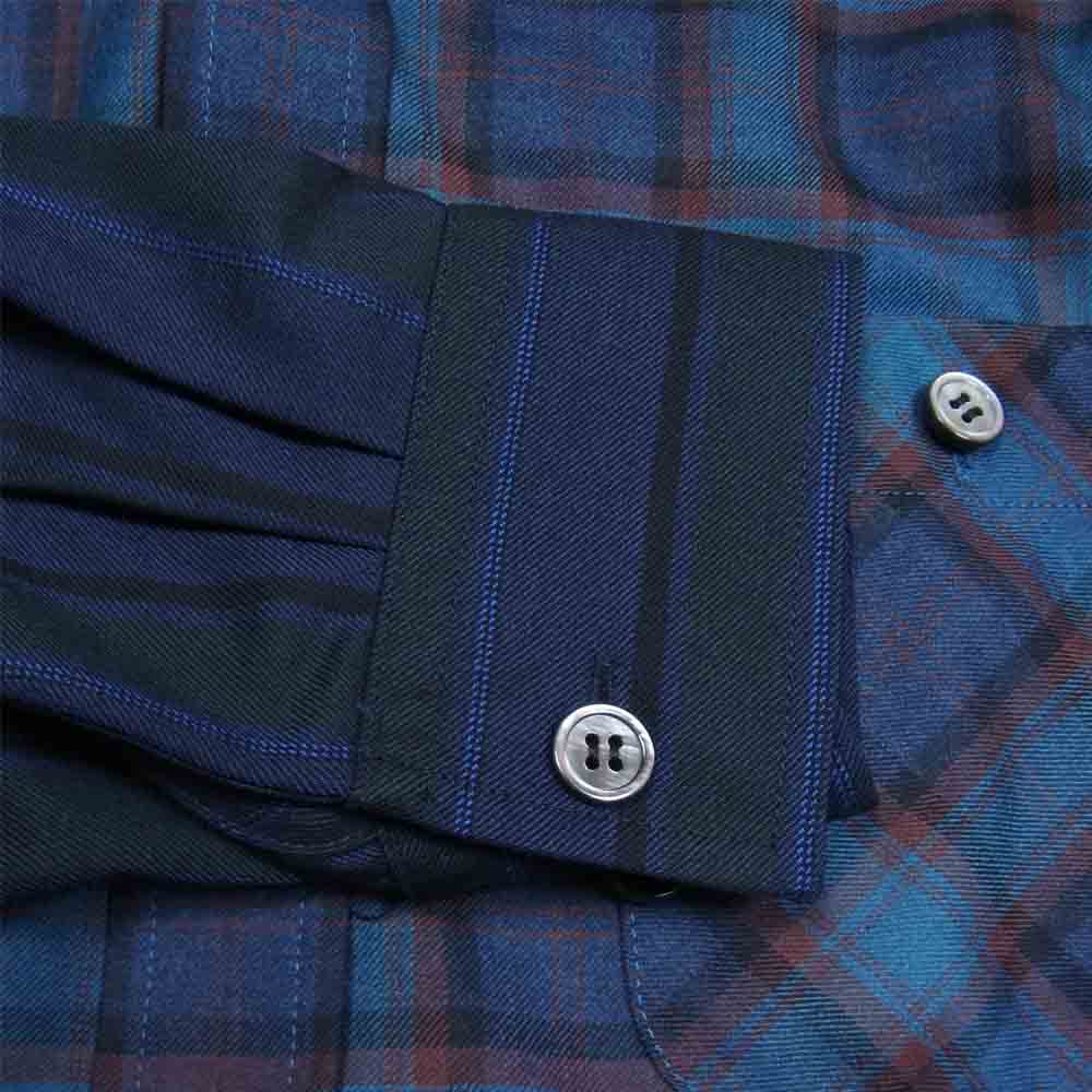 ファセッタズム 21AW CSW-SH-MO1 HIGH-LOW ZIPPER SHIRT ドッキング チェック ロング シャツ ネイビー系 3【新古品】【未使用】【中古】