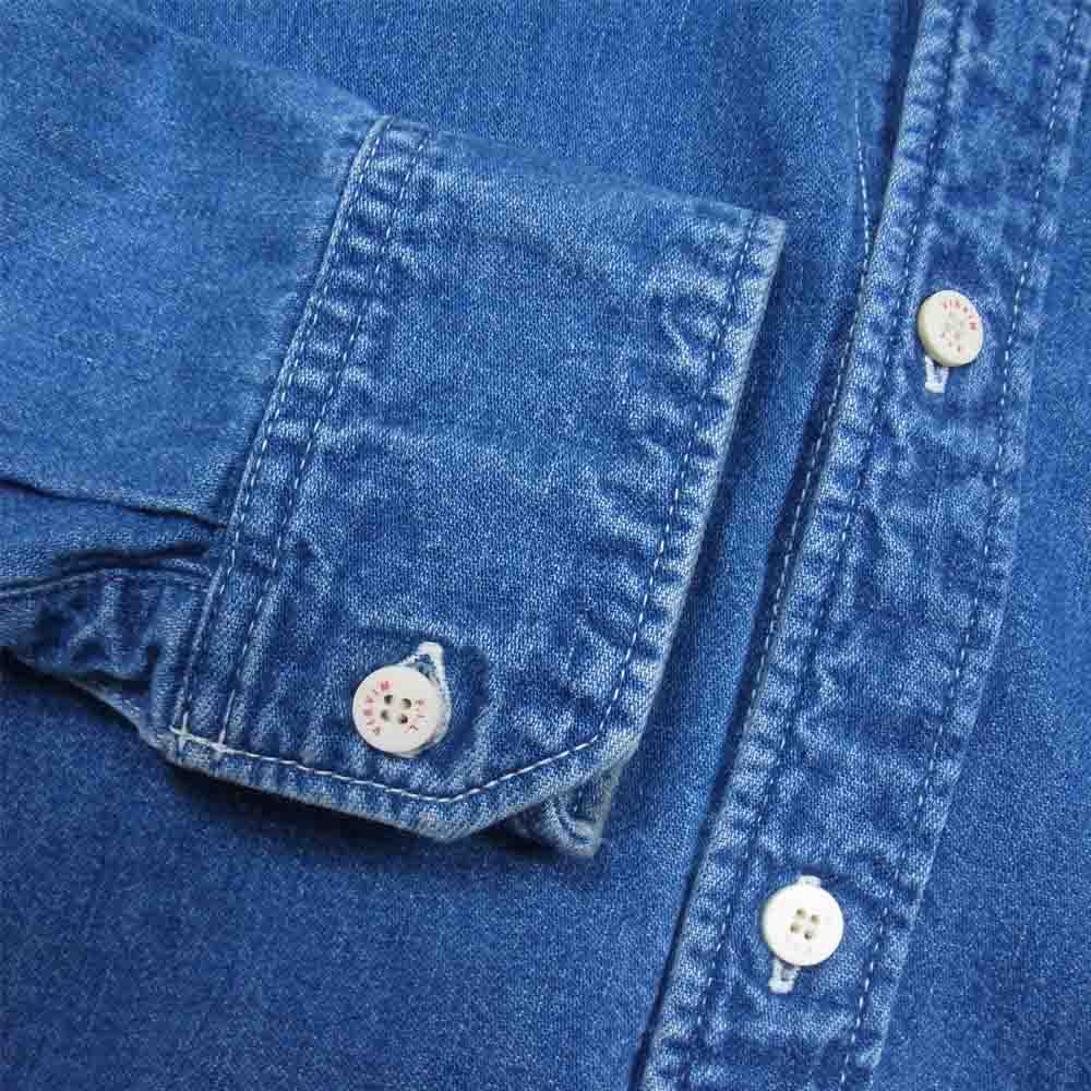 VISVIM ビズビム 13AW 0113205007003 SS B.D. SHIRT DAMAGED ユーズド加工 デニム ボタンダウン 長袖 シャツ インディゴブルー系 2【中古】
