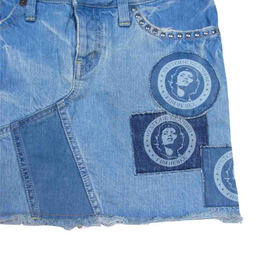 HYSTERIC GLAMOUR ヒステリックグラマー 2AK-2161 ガールプリント ダメージ加工 デニム タイト ミニ スカート インディゴブルー系 S【中古】