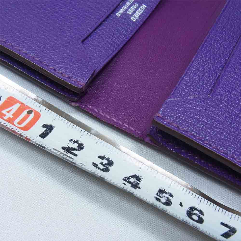 HERMES エルメス ベアン リザード シルバー金具 □M刻印 09年製 カードケース パープル系【中古】