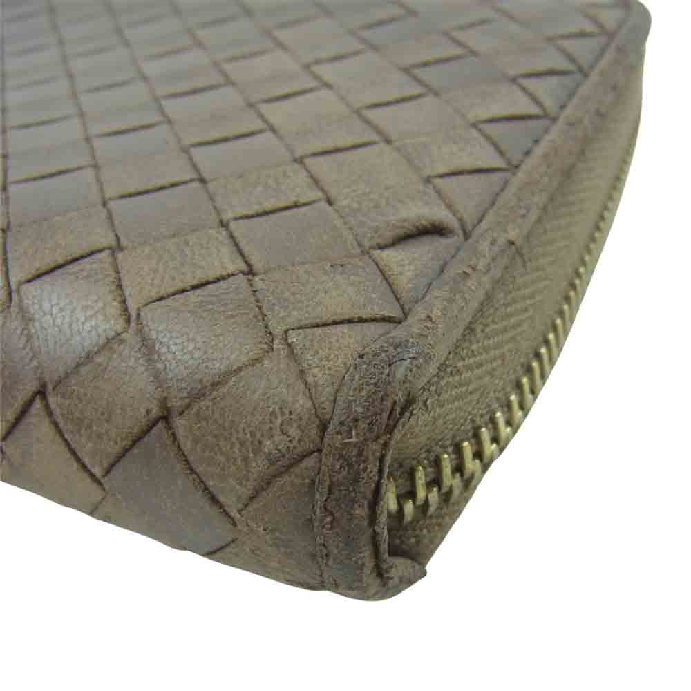BOTTEGAVENETA ボッテガヴェネタ 114076 V0013 2513 イントレチャート ラウンドジップ ウォレット 長財布 グレージュ系【中古】