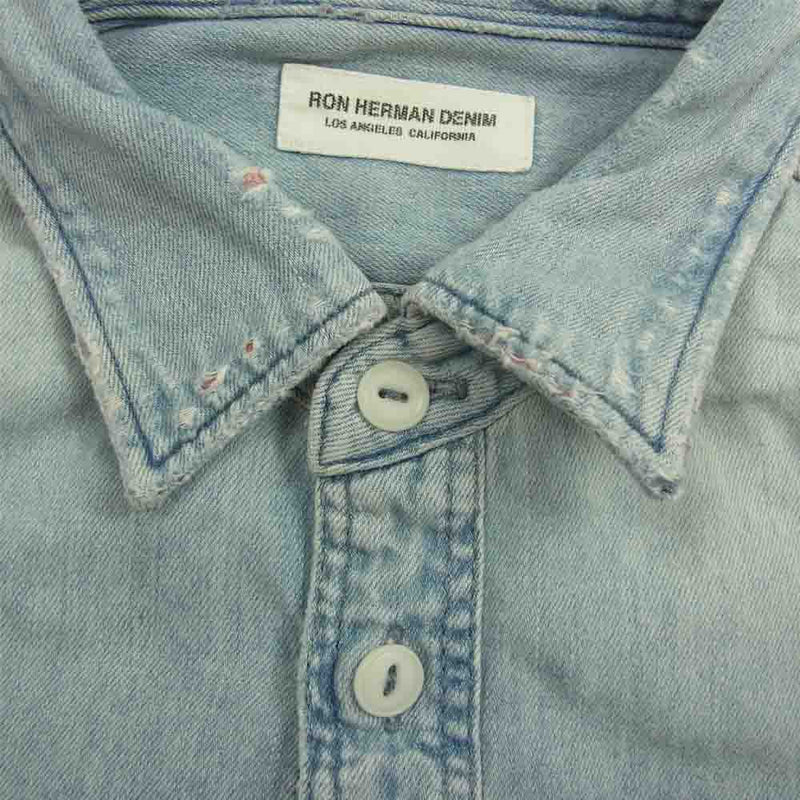 Ron Herman ロンハーマン DENIM 137474 ダメージ加工 デニム シャツ インディゴブルー系 S【中古】