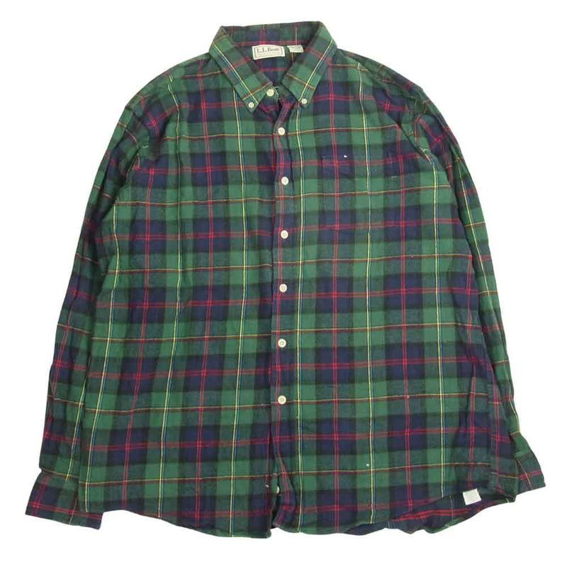 L.L.Bean エルエルビーン ヴィンテージ 80s 90s USA製 ネルシャツ B.D 長袖 チェックシャツ グリーン系 XL【中古】