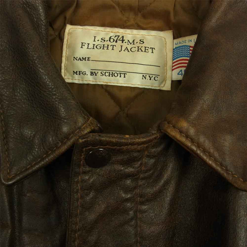 schott ショット USA製 674G Flight Jacket フライト レザージャケット ブラウン系 40【中古】
