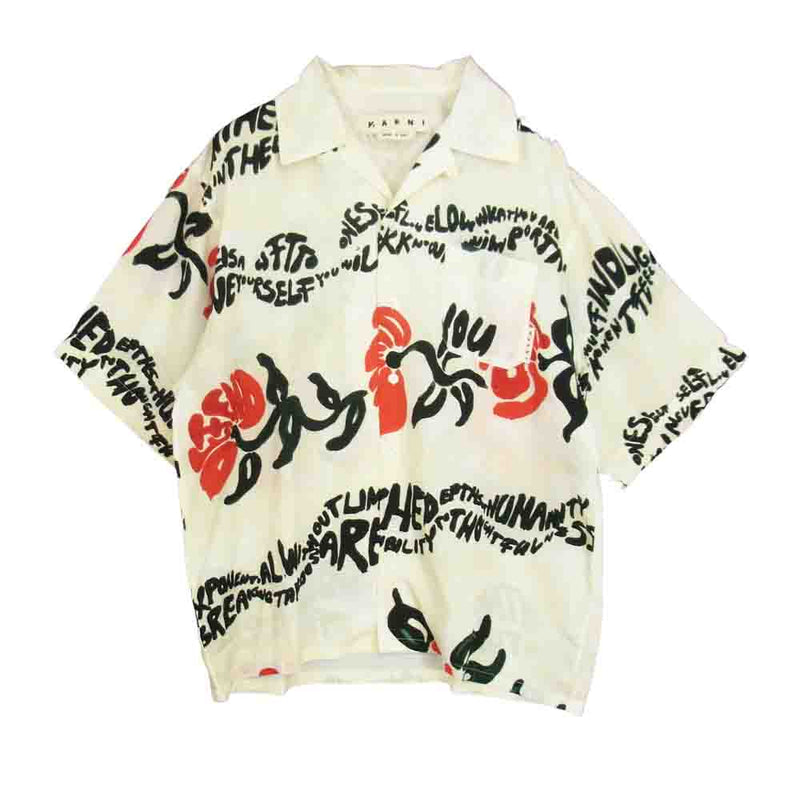 MARNI マルニ CUMU0213A0 S53973 イタリア製 Floral Print Short Sleeve Shirt フラワー プリント  オープンカラー シャツ オフホワイト系 46【美品】【中古】