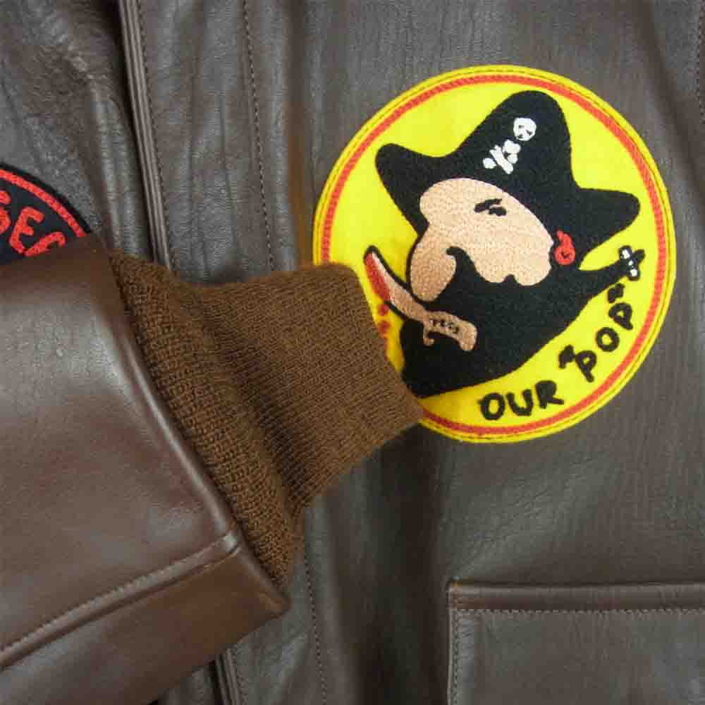 The REAL McCOY'S ザリアルマッコイズ MJ7103 TYPE A-2 JKT BLACK PIRATES ラフウエア 実名 ブラックパイレーツ レザー ジャケット ブラウン系 38【新古品】【未使用】【中古】