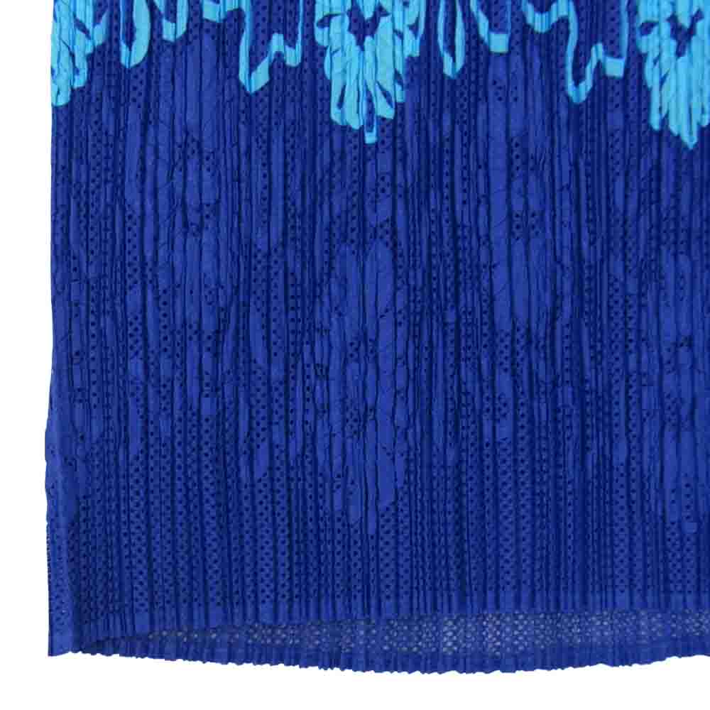 PLEATS PLEASE プリーツプリーズ イッセイミヤケ PP06-JG901 リボンテープ装飾 プリーツ加工 メッシュ ロング スカート 青 ブルー系 3【美品】【中古】