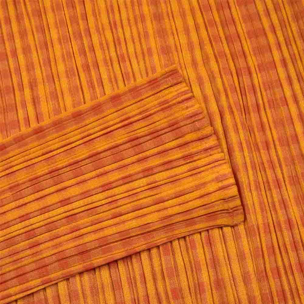 PLEATS PLEASE プリーツプリーズ イッセイミヤケ PP72--JK402 プリーツ加工 チェック柄 カットソー 長袖 オレンジ系 3【美品】【中古】