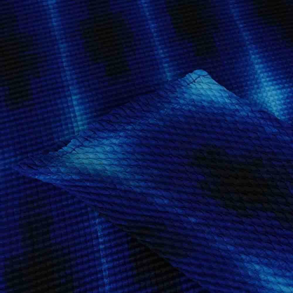 イッセイミヤケ プリーツ PP68FK605 ボックスプリーツ 総柄 ボルトネック カットソー 半袖 青 ブルー系 3【美品】【中古】