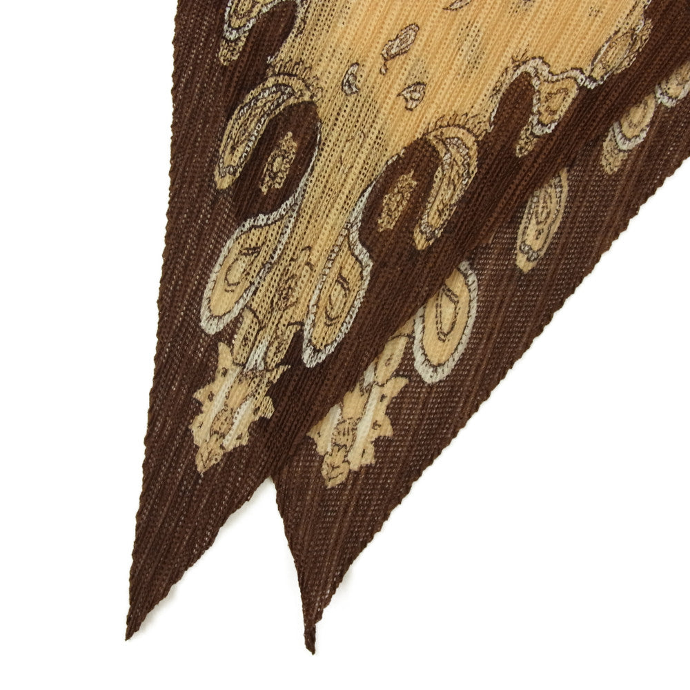 PLEATS PLEASE プリーツプリーズ イッセイミヤケ PP91-AD021 プリーツ加工 バンダナ ペイズリー柄 メッシュ スカーフ ブラウン系【美品】【中古】