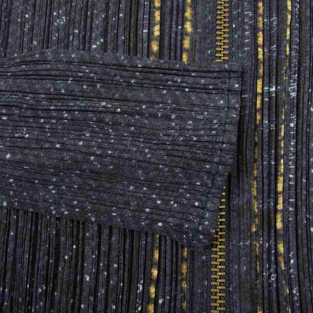 PLEATS PLEASE プリーツプリーズ イッセイミヤケ PP94-JD643 プリーツ加工 デニム プリント 転写 ジップ ジャケット ネイビー系 3【美品】【中古】