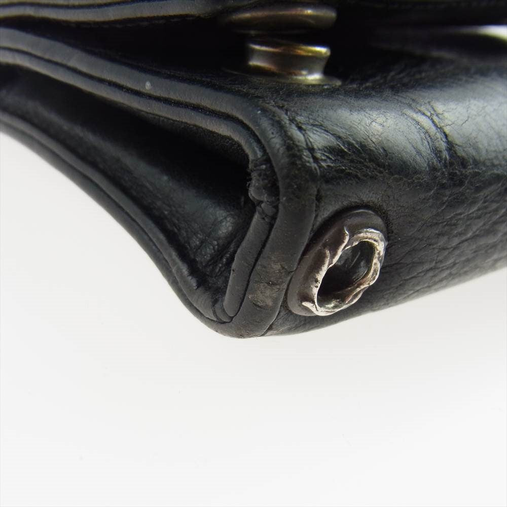 CHROME HEARTS クロムハーツ(原本無) 3FOLD 3フォールド クロスボタン レザー ウォレット ブラック系【中古】