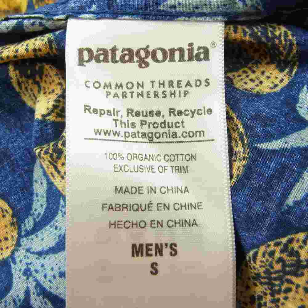 patagonia パタゴニア 16SS 52560 16年製 pataloha パタロハ パイナップル 総柄 半袖 アロハ ハワイアン シャツ ネイビー系 S【中古】