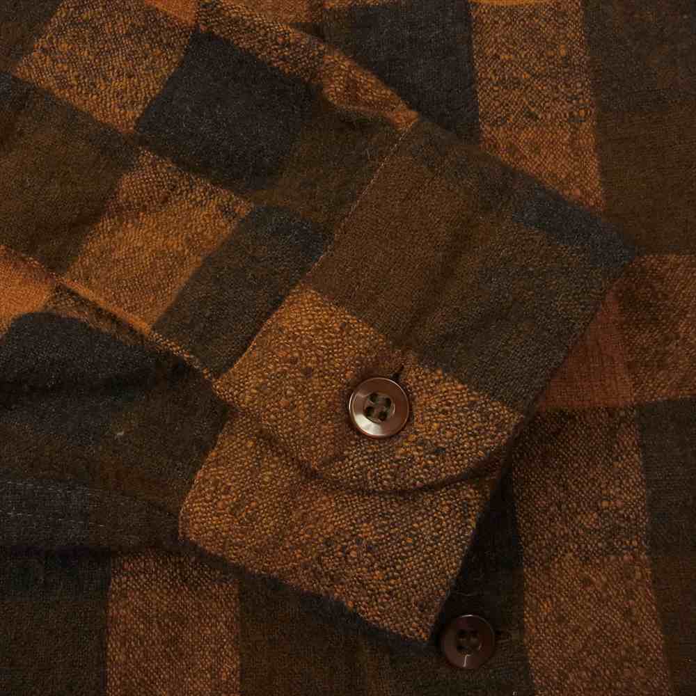 TENDERLOIN テンダーロイン T-WOOL SHT P ブロックチェック ウール オープンカラー シャツ ブラック系 ブラウン系 S【中古】