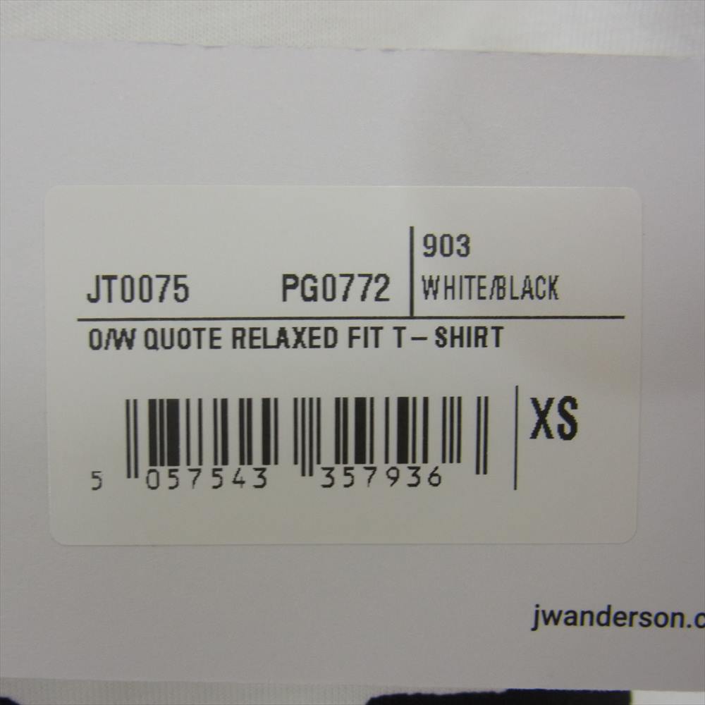 ジェイダブリューアンダーソン OSCAR WILDE QOUTE RELAXED FIT TEE スローガン ロゴ 半袖 Tシャツ カットソー ホワイト系 XS【新古品】【未使用】【中古】