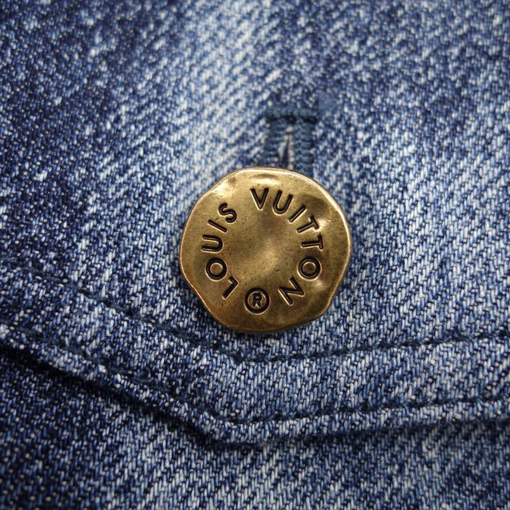 LOUIS VUITTON ルイ・ヴィトン ダミエ ソルト プリント 半袖 デニム シャツ インディゴブルー系 XL【美品】【中古】