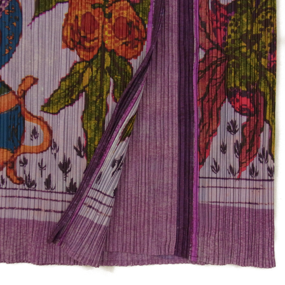 PLEATS PLEASE プリーツプリーズ イッセイミヤケ PP84-JG572 PEONY BOTANICAL FLOWER SHIRT 牡丹 日本画 転写プリント ロング ラップスカート パープル系 3【中古】