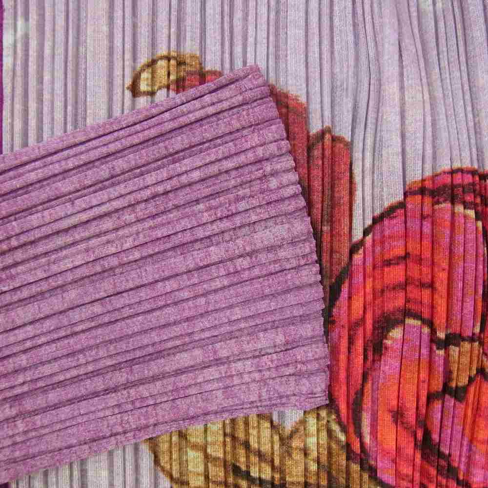 PLEATS PLEASE プリーツプリーズ イッセイミヤケ PP84-JK583 PEONY BOTANICAL FLOWER SHIRT 牡丹 日本画 転写プリント ブラウス パープル系 3【中古】