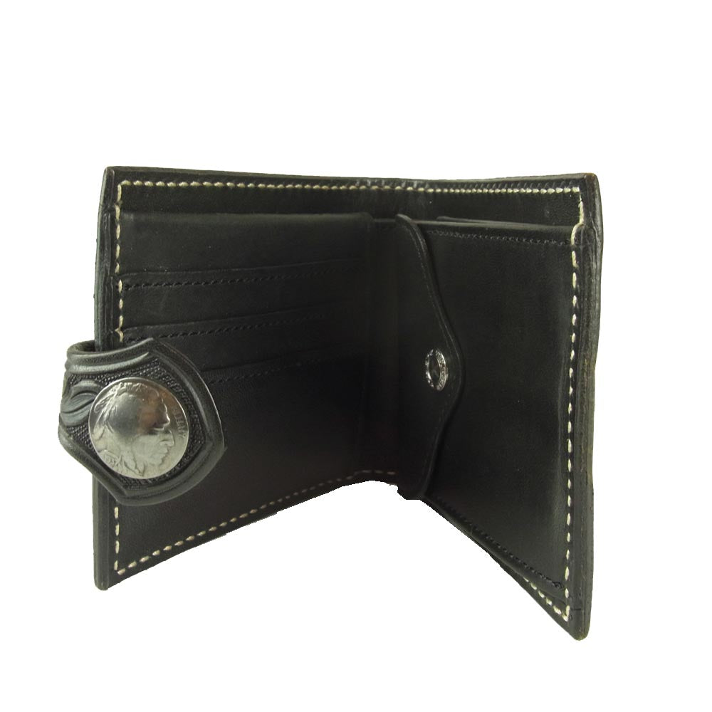 ファニー COIN HEAD BILLFOLD NORMAL FLAP CLAFT コインヘッド ビルフォード ノーマル フランプ クラフト 花 二つ折り ウォレット 財布 ブラック系【美品】【中古】