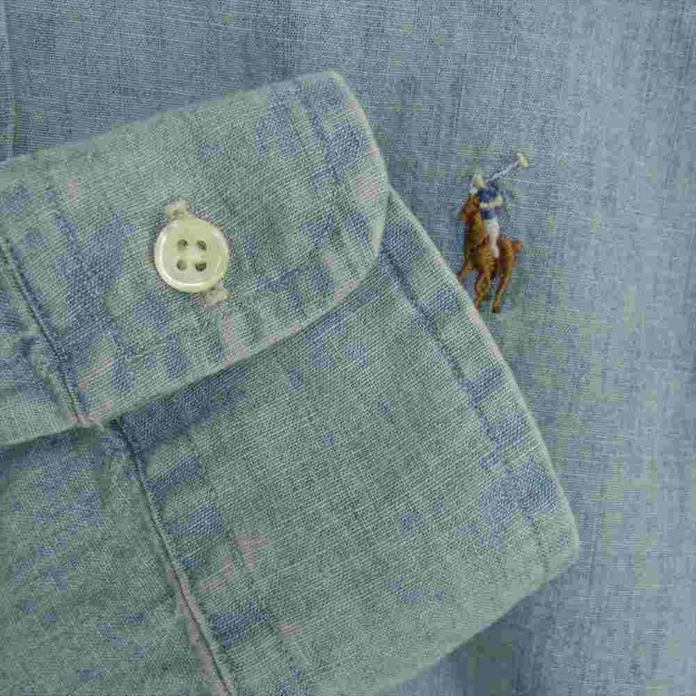 RALPH LAUREN ラルフローレン ロゴ刺繍 シャンブレー デニム シャツ ライトブルー系 M【中古】