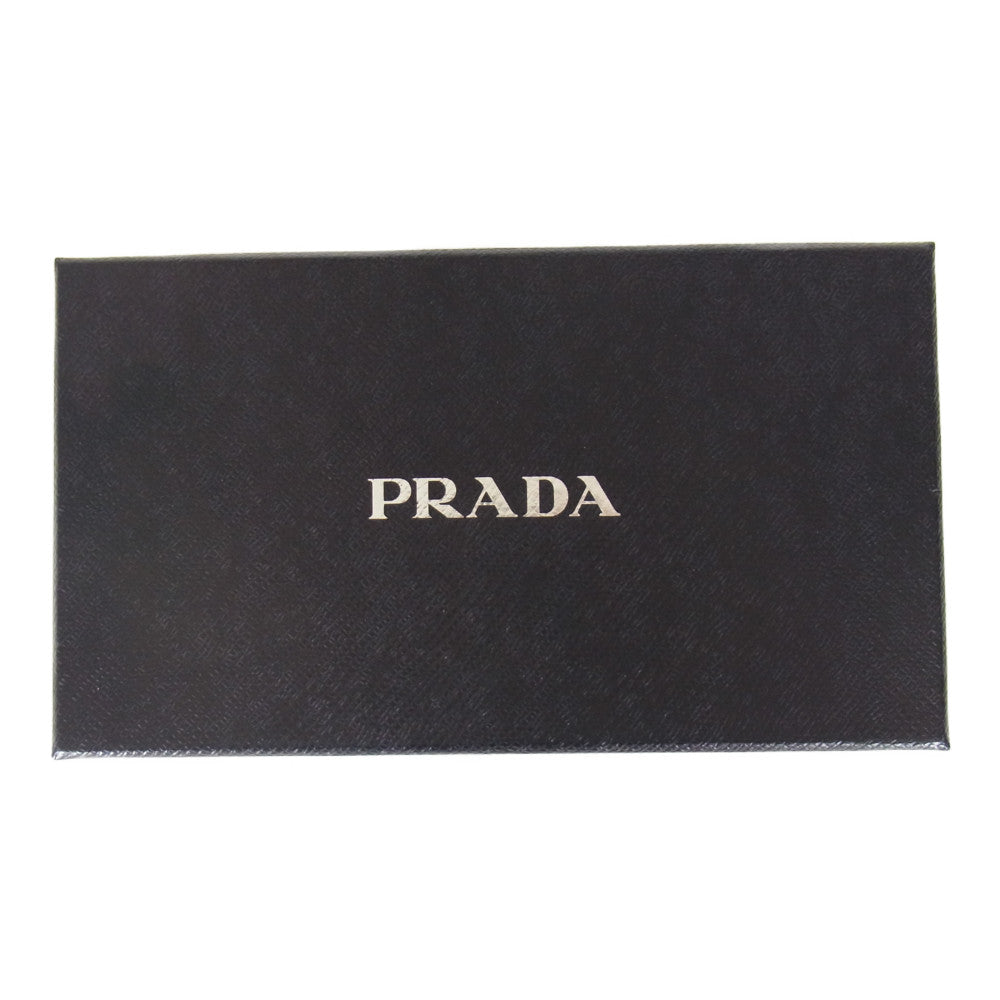 PRADA プラダ レザー リボン L字 ファスナー ジップ ウォレット 長財布 グレー系【中古】