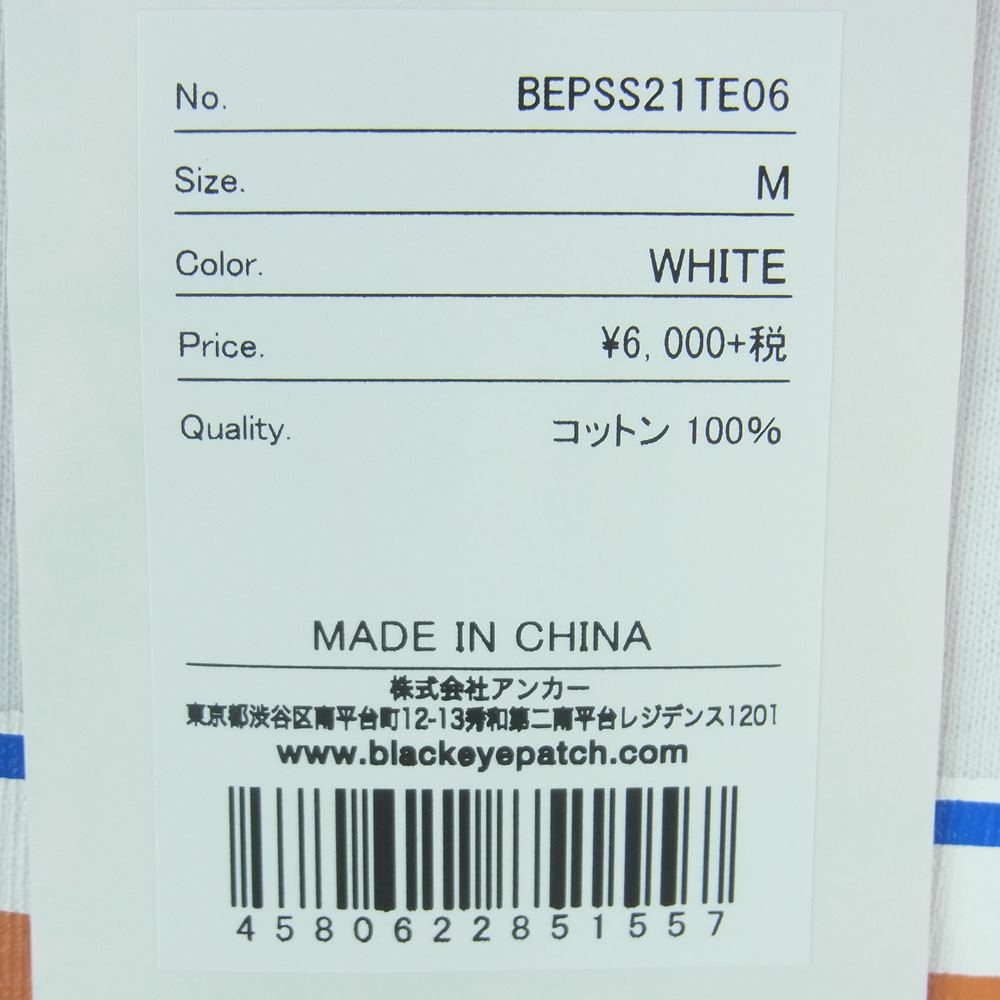 ブラックアイパッチ 21SS BEPSS21TE06 LABEL CAUTION TEE ラベル プリント 半袖 Tシャツ ホワイト系 M【新古品】【未使用】【中古】