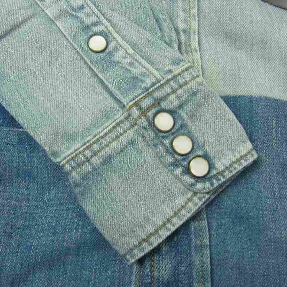 MARBLES マーブルズ MSH-S17BB01 × BETTY BOOP REAL VINTAGE DENIM SHIRT ベティ ブープ USED 加工 デニム 長袖 シャツ インディゴブルー系 S【美品】【中古】