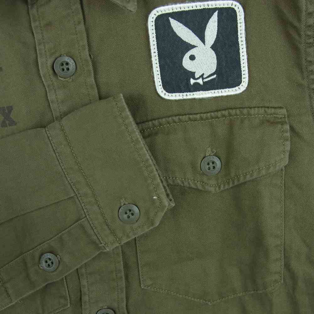 HYSTERIC GLAMOUR ヒステリックグラマー 1234AH01 PLAY BOY プレイボーイ ミリタリー 長袖 シャツ カーキ系 S【中古】