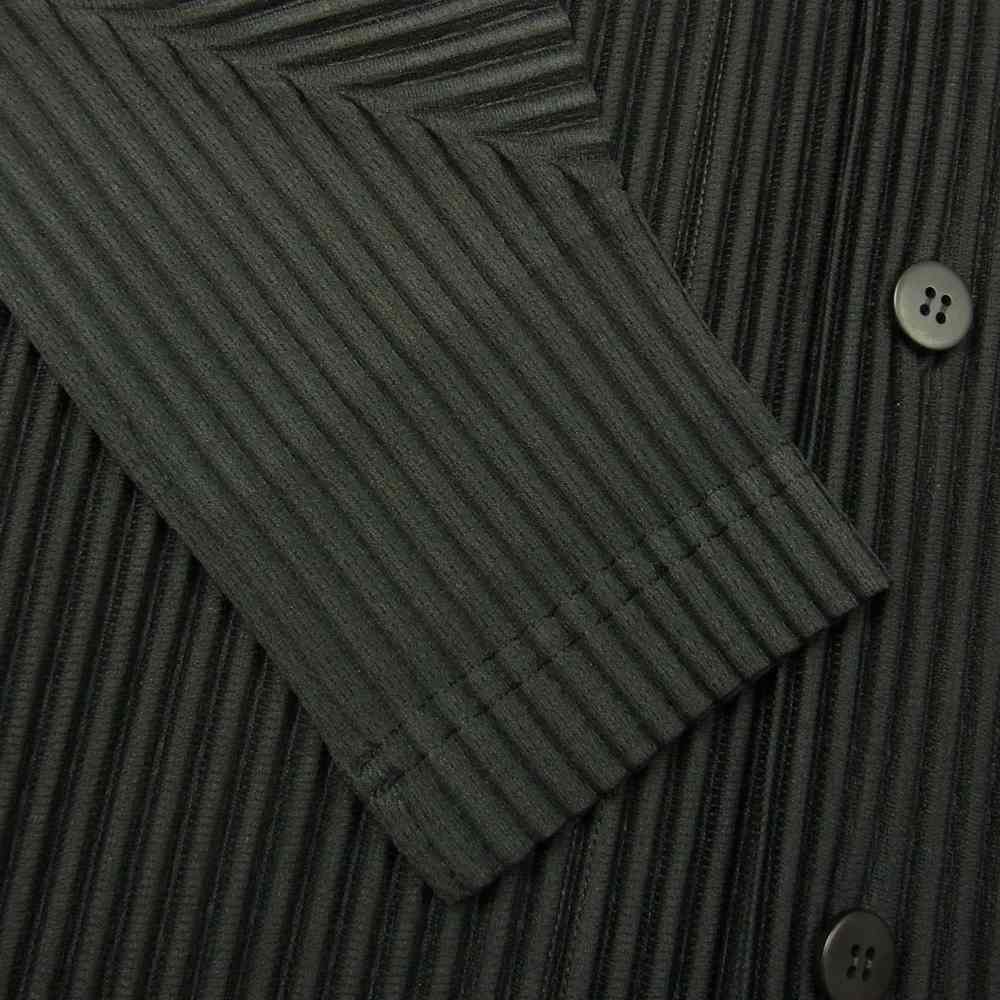 ISSEY MIYAKE イッセイミヤケ HOMME PLISSE オムプリッセ 22SS HP21JJ111 プリーツ加工 スタンドカラー シャツ ブラック系 3【美品】【中古】