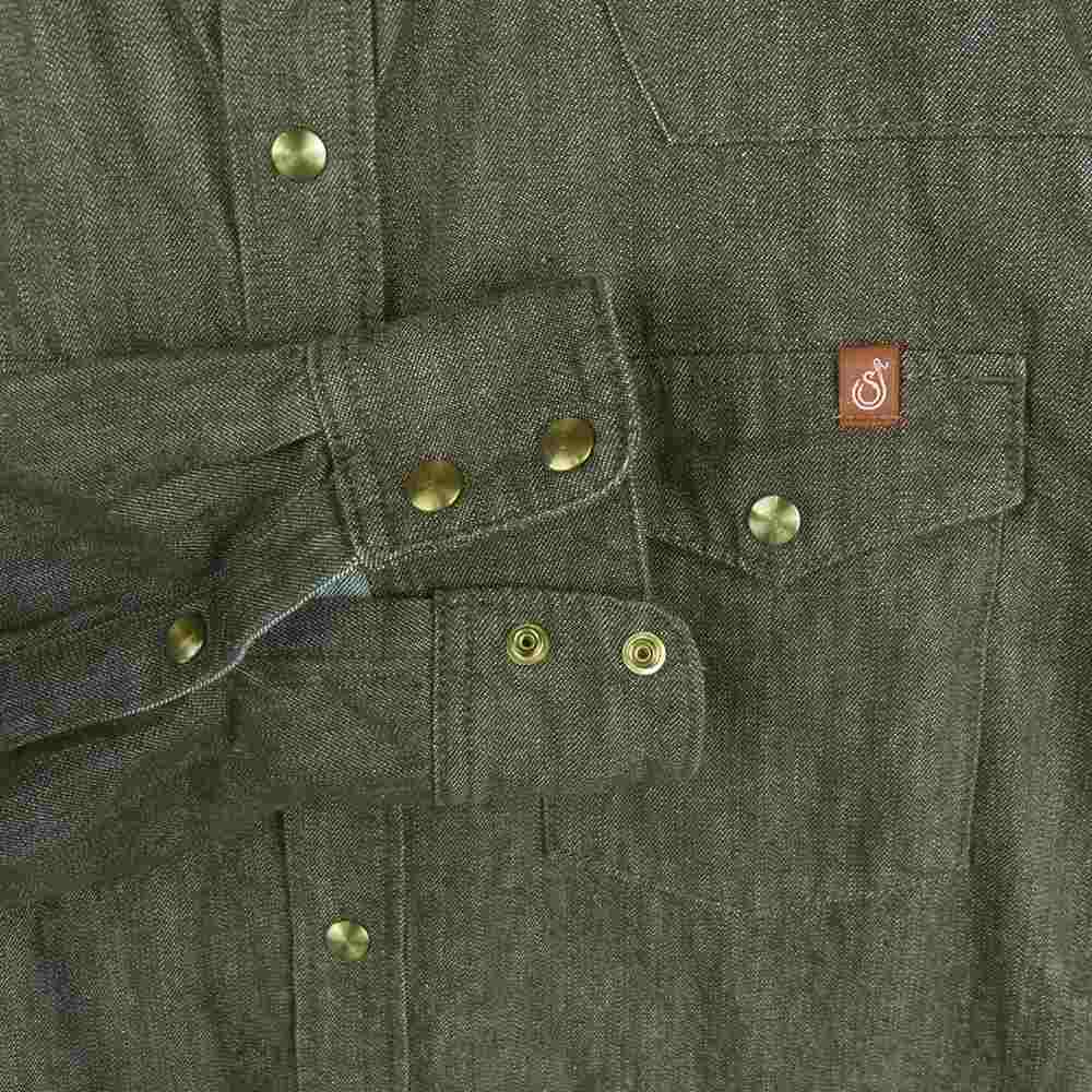 シップジョン Townes Western Shirt Denim グリーン デニム ウエスタン 長袖 シャツ グレイッシュカーキ系 L【中古】