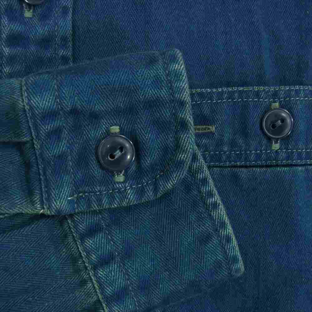 RRL ダブルアールエル 国内正規品 インディゴ ヘリンボーン バック ロゴ ワーク 長袖 シャツ ブルー系 SP【美品】【中古】