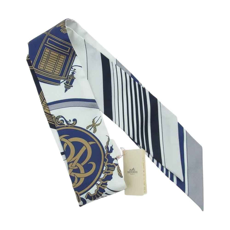 エルメス　ツイリー　エクスリブリス　紺×白　未使用　タグ付　新品スカーフ