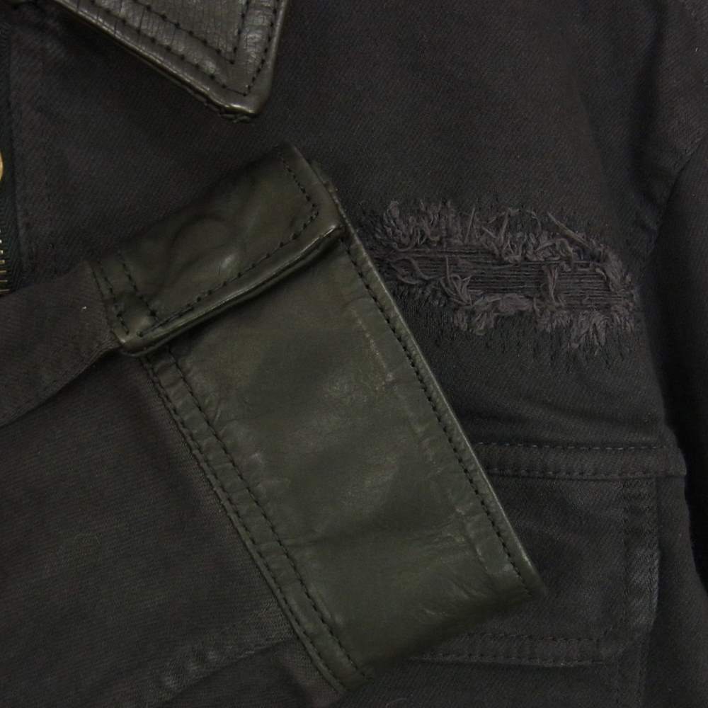 ISAMUKATAYAMA BACKLASH イサムカタヤマバックラッシュ HLGBZ ダメージ加工 レザー切替 デニム ライダース ジャケット ブラック系 L【中古】