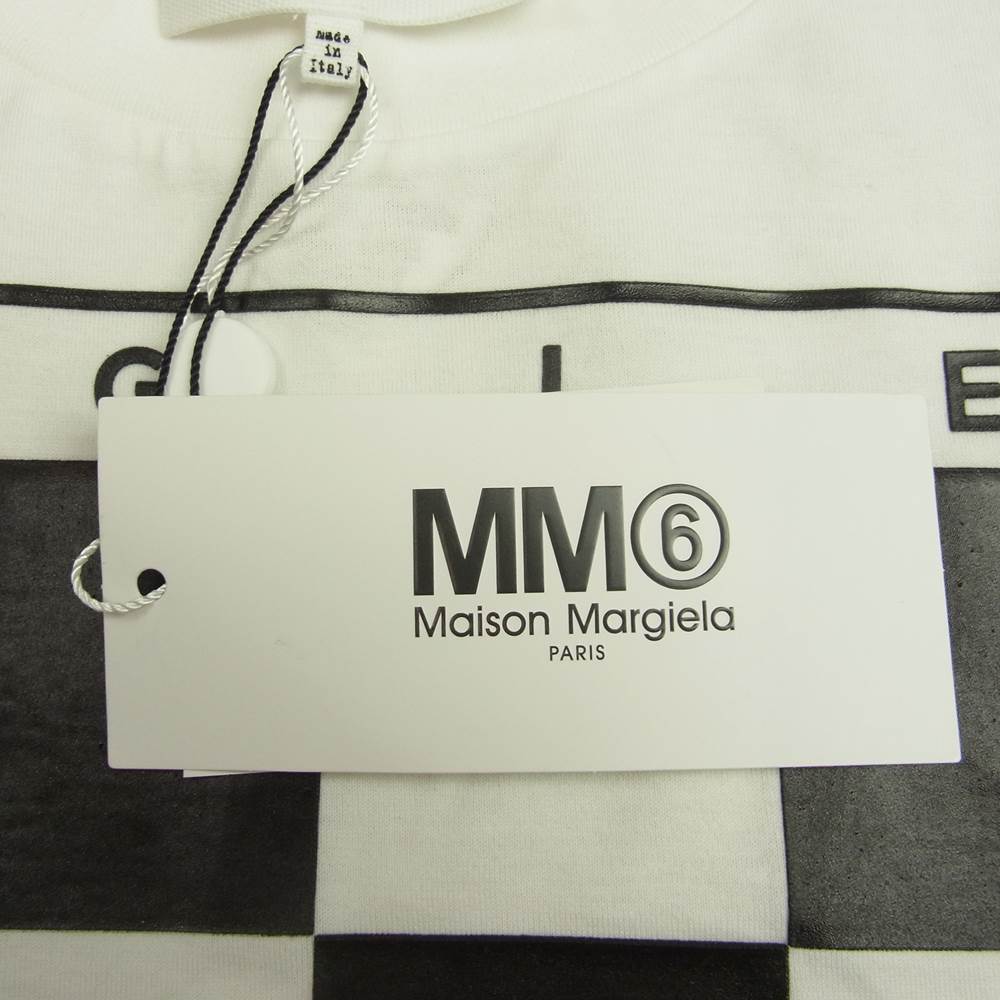 MAISON MARGIELA メゾンマルジェラ MM6 エムエムシックス 22SS S62GD0107 S23955 Checkerboard T-shirt チェッカーボード ロゴプリント 半袖 Tシャツ ホワイト系 XS【新古品】【未使用】【中古】