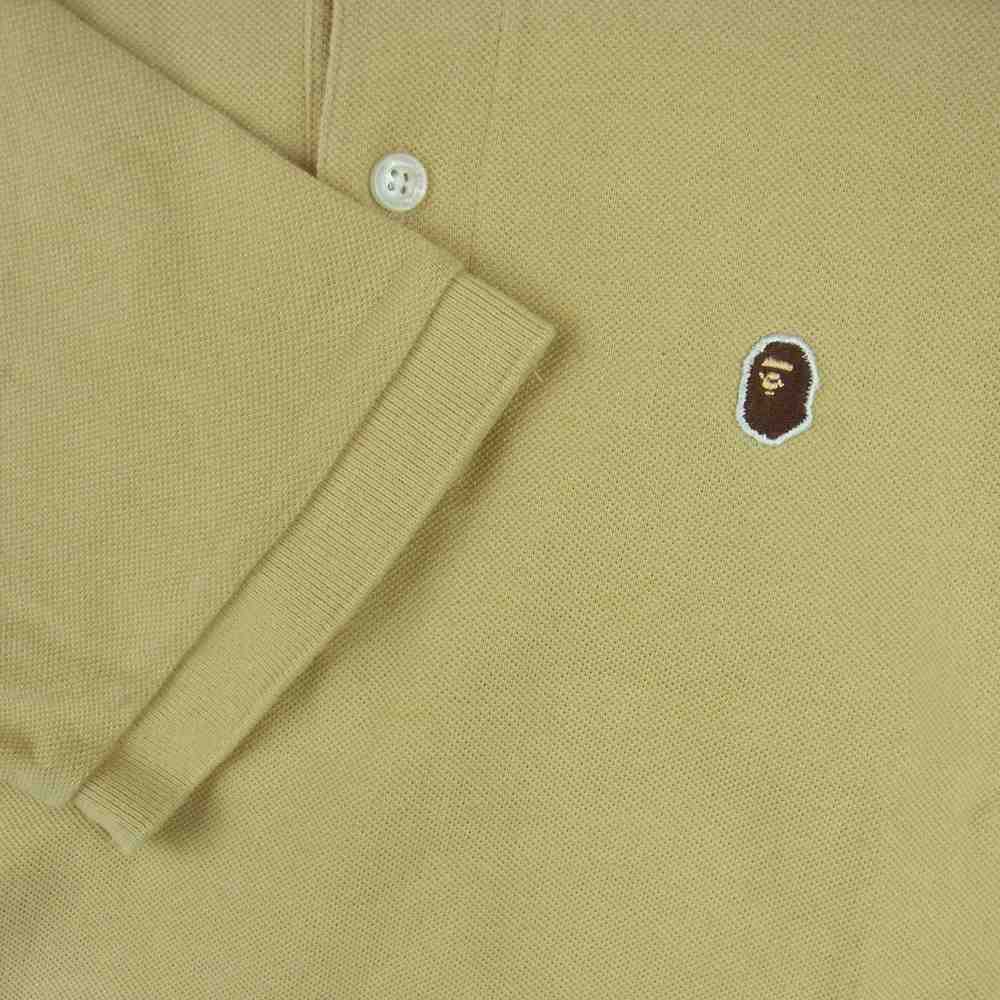 A BATHING APE アベイシングエイプ ロゴ 刺繍 半袖 ポロシャツ コットン 日本製 ベージュ系 M【中古】