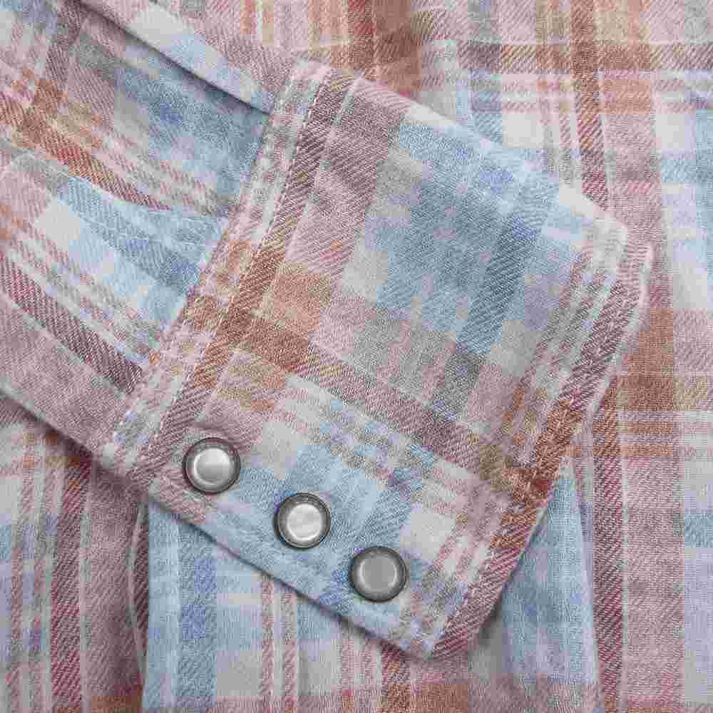 TMT ティーエムティー TSH-S1808 BLEACH CHECK SHIRTS ブリーチ加工 フランネル チェック 長袖 シャツ オレンジ ホワイト ブルー オレンジ系 L【中古】