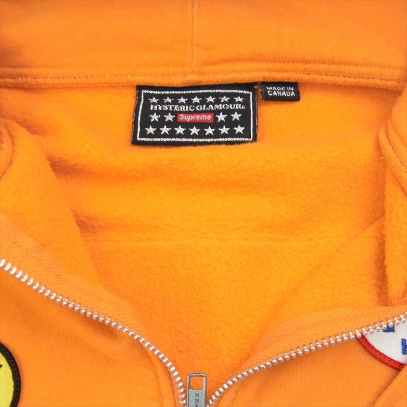 Supreme シュプリーム 17AW HYSTERIC GLAMOUR Patches Zip Up Sweatshirt ヒステリックグラマー  パッチ ワッペン ジップ アップ スウェットシャツ パーカー オレンジ系 XL【中古】