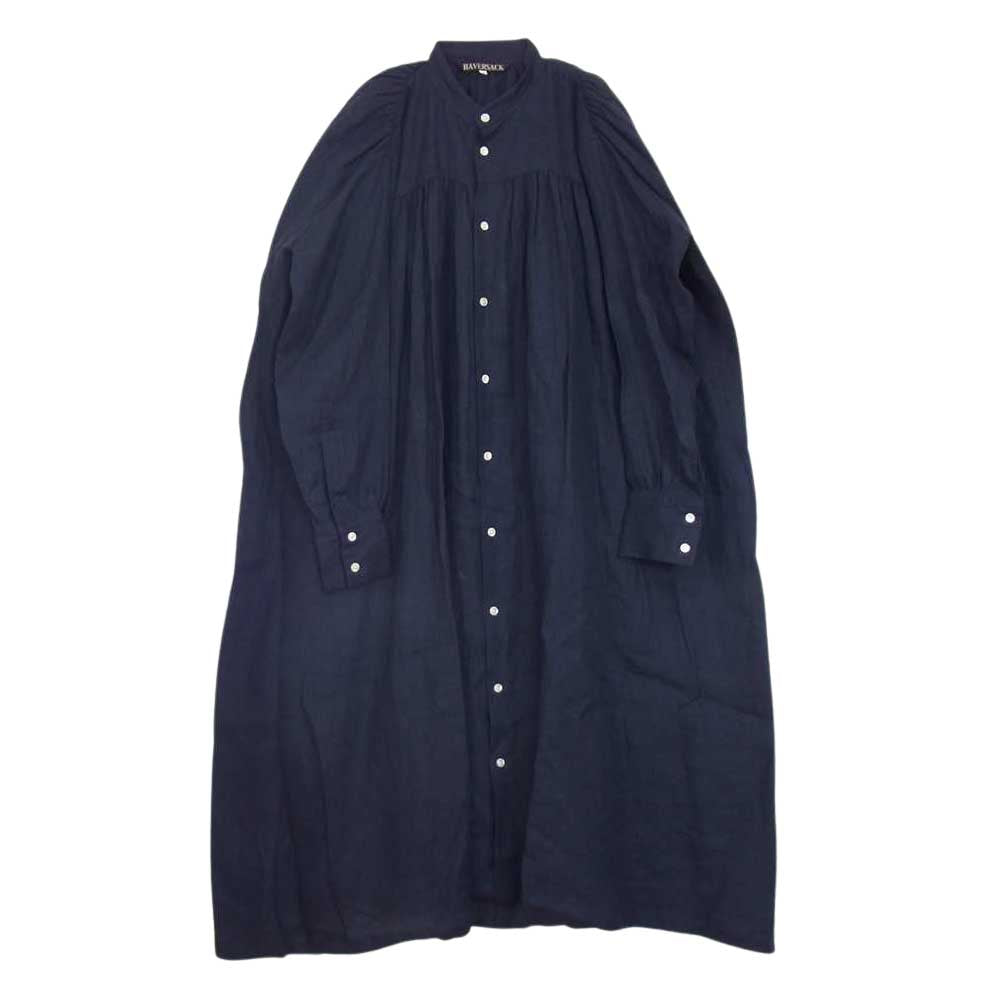 極美品 ハバーサック Bshop リネン バックギャザーワンピース 近年モデル ハバーサック 622221 Bshop別注 リネン ギャザー ワンピース ネイビー