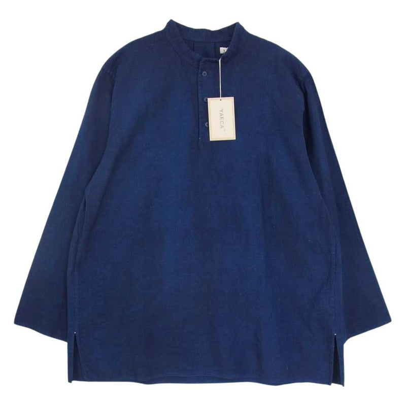 YAECA ヤエカ N゜042 KHADI INDIGO カディコットン ノーカラー プルオーバー シャツ ブルー系 M【極上美品】【中古】